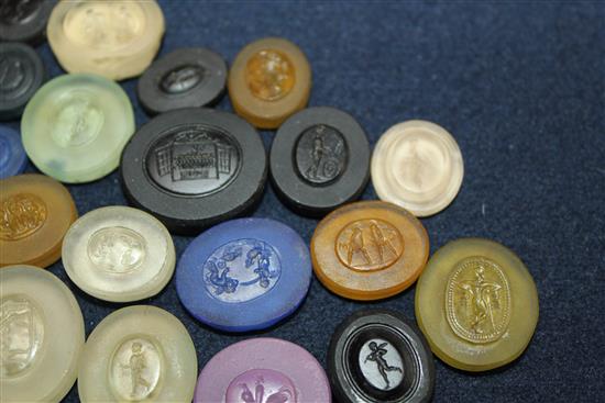 A collection of thirty seven various unmounted hardstone and glass Grand Tour intaglios, largest 1.5in.